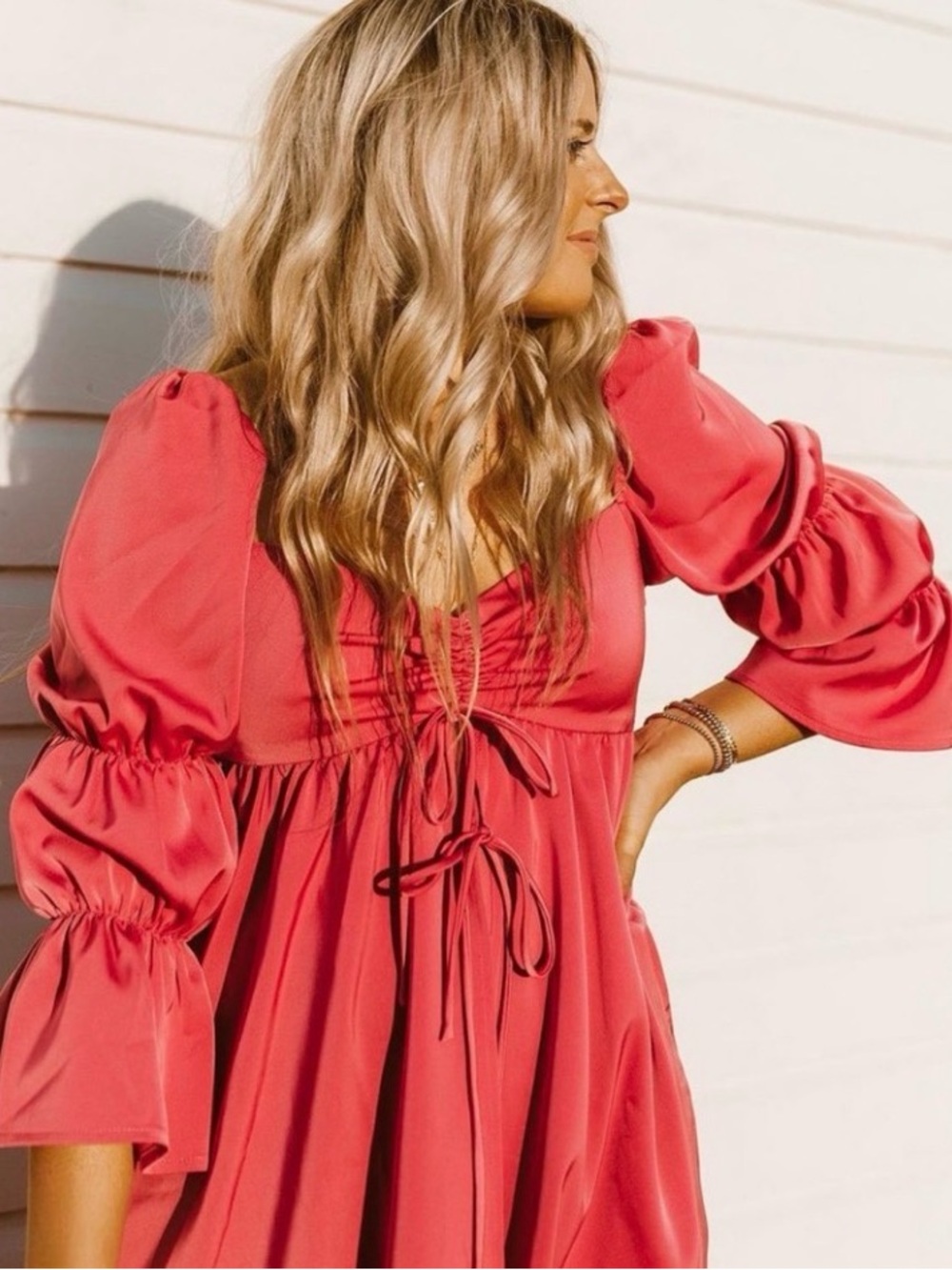 Lani the Label Pink Babydoll Mini Dress Puff Sleeve Tie Front NWT XS Summer